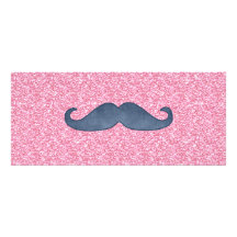 GIRLY BLUE MUSTACHE PINK GLITTER PHOTO CUSTOM ANNOUNCEMENT