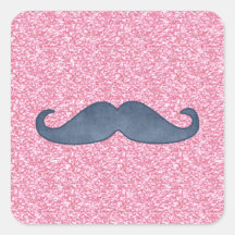 GIRLY BLUE MUSTACHE PINK GLITTER PHOTO STICKER