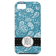 Girly BLUE Paisley Pattern with Monogram iPhone 5 Cases