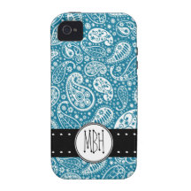 Girly BLUE Paisley Pattern with Monogram Vibe iPhone 4 Cases
