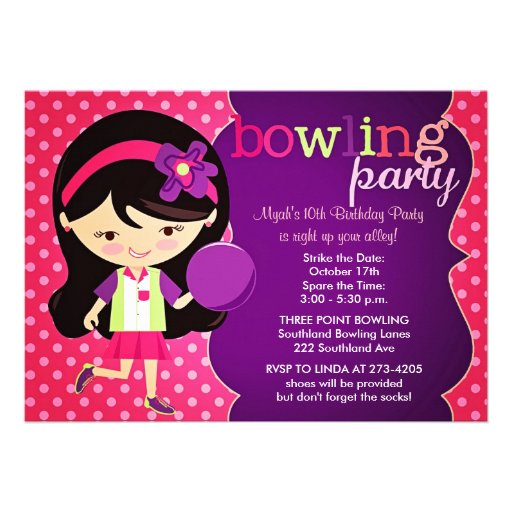 Girly Bowling Birthday Party Custom Announcement