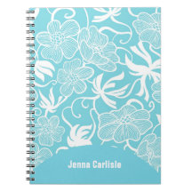 Girly Bright Blue Exotic Flowers Personalized Note Books