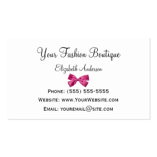 Girly Bright Pink and White Stripes Cute Pink Bow Business Cards (back side)