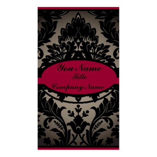 girly burgundy black damask business card templates (front side)