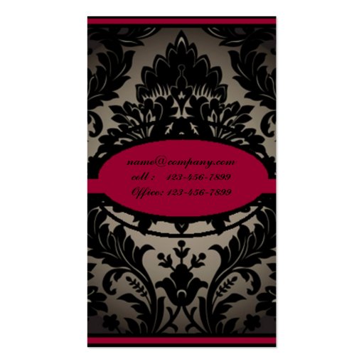 girly burgundy black damask business card templates (back side)
