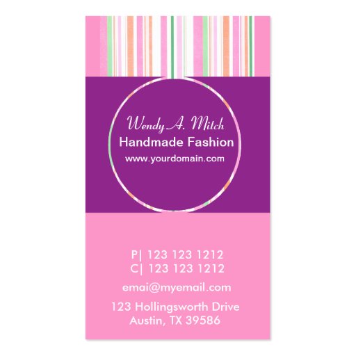 Girly Business Purple Passion Feminine Business Card Templates (front side)