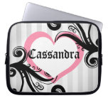 Girly Chic and elegant swirls with pink heart laptop sleeves
