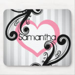 Girly Chic and elegant swirls with pink heart mousepads