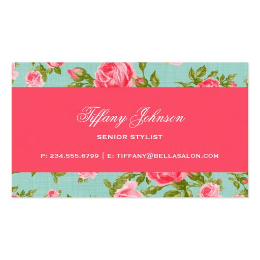 Girly Chic Elegant Vintage Floral Roses Business Card Templates (back side)