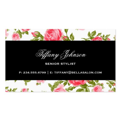 Girly Chic Elegant Vintage Floral Roses Business Card (back side)