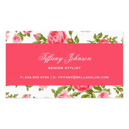 Girly Chic Elegant Vintage Floral Roses Business Card (back side)