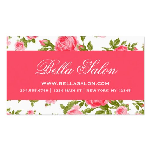 Girly Chic Elegant Vintage Floral Roses Business Card (front side)