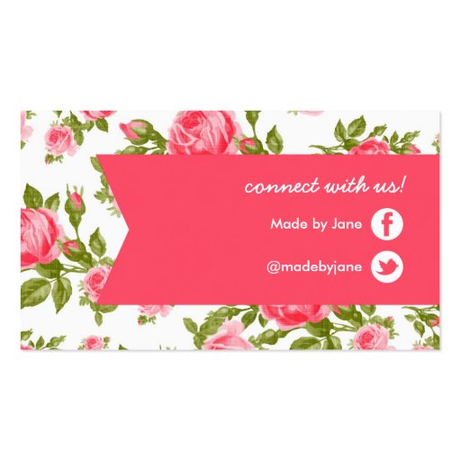 Girly Chic Elegant Vintage Floral Roses & Ribbon Business Card Templates (back side)