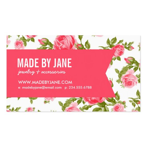 Girly Chic Elegant Vintage Floral Roses & Ribbon Business Card Templates