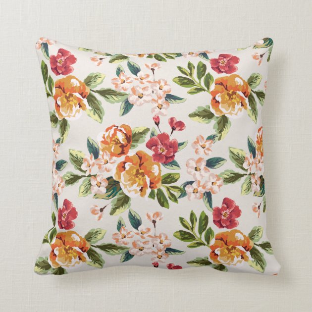 Girly Chic Floral Pattern Watercolor Illustration Pillows