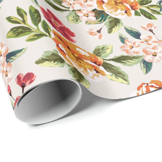 Girly Chic Floral Pattern Watercolor Illustration Wrapping Paper 3/4