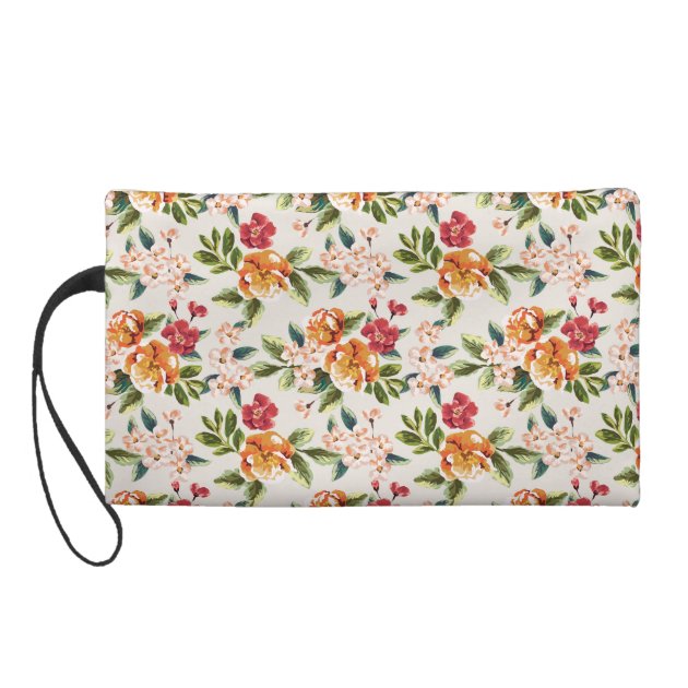 Girly Chic Floral Pattern with Monogram Name Wristlet Purse