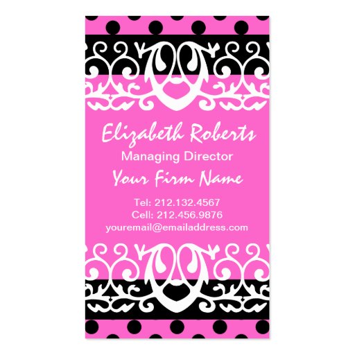 Girly Chic Hot Pink and Black Polka Dots Business Cards (front side)