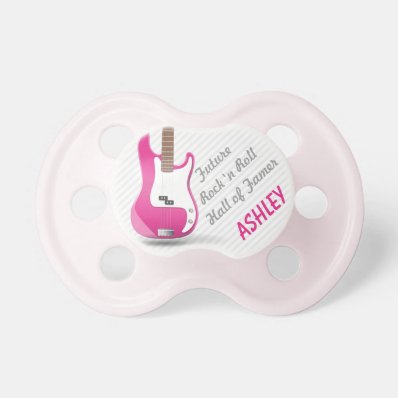 Girly Chic Hot Pink Electric Guitar White Stripes BooginHead Pacifier