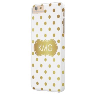 Girly Chic Monogrammed White and Gold Polka Dots Barely There iPhone 6 Plus Case