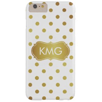 Girly Chic Monogrammed White and Gold Polka Dots Barely There iPhone 6 Plus Case