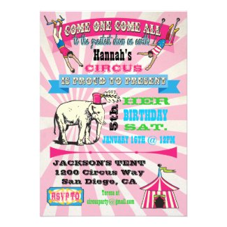 GIrly Circus Poster Style Party Invitations