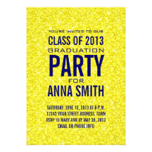 GIRLY CLASS OF 2013 PARTY | BLUE YELLOW GLITTER CUSTOM INVITATION