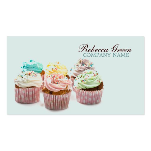 girly colorful cupcakes bakery business card (front side)