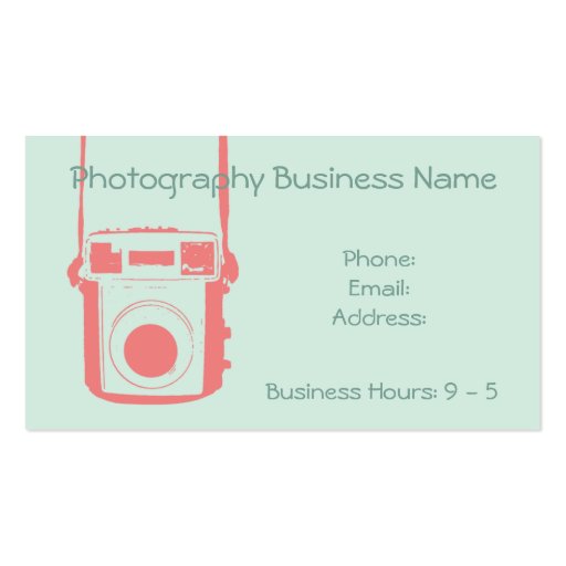 Girly Coral and Mint Vintage Camera Business Card (front side)