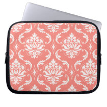 Girly Coral Pink Damask Pattern laptop sleeves