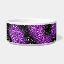 Girly Cute Trendy Purple Glitter Cheetah print Pet Food Bowl