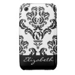 Girly Damask Pattern with Name - Black and White iPhone 3 Case-Mate Cases