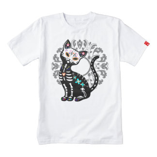 Girly Day of the Dead cute skeleton cat custom Zazzle HEART T-Shirt