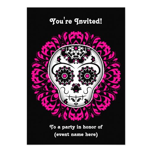 Girly day of the dead sugar skull 5x7 party personalized invitations