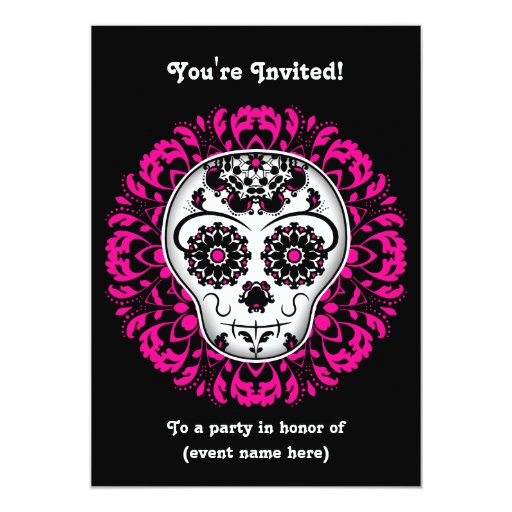 Girly Day Of The Dead Sugar Skull 5x7 Party Personalized Invitations Zazzle Skull Invitation Templates