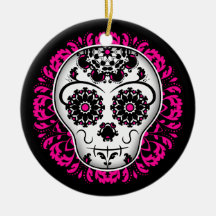 Girly day of the dead sugar skull christmas ornament