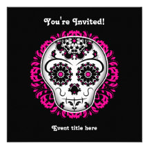 Girly day of the dead sugar skull party invite