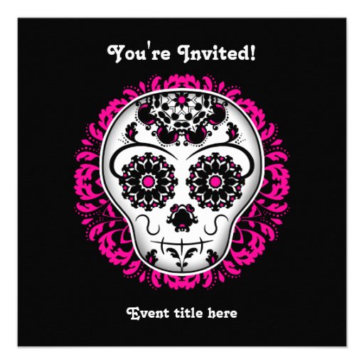 Girly day of the dead sugar skull party invite