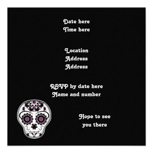 Girly day of the dead sugar skull party invite
