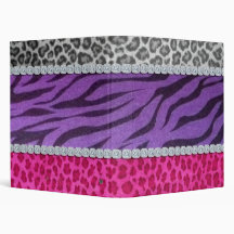 Girly Diamond Animal Print 3 Ring Binder