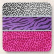 Girly Diamond Animal Print Beverage Coasters