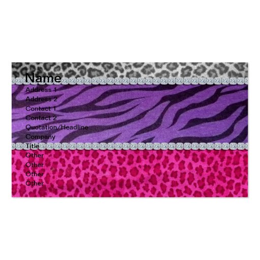 Girly Diamond Animal Print Business Card Templates (front side)