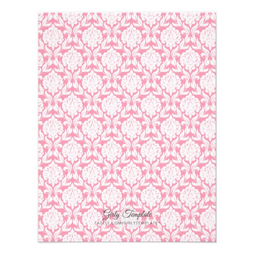 Girly Elegant Pink Damask Wrap Bow Birthday Party Announcements