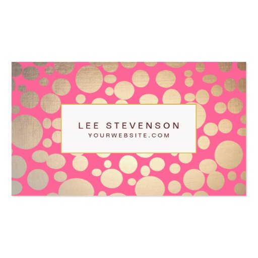 Girly Faux Gold Leaf Circles Pink Business Card Template (front side)