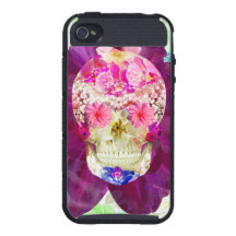 Girly Floral Sugar Skull Cute Pink Teal Flowers iPhone 4/4S Case
