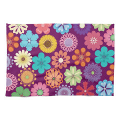 Girly Flower Power Colorful Floral Purple Pattern Kitchen Towel
