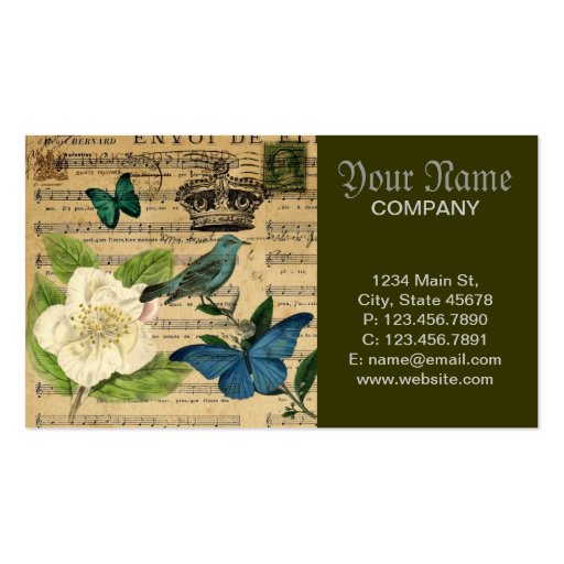 girly french botanical bird floral paris fashion business card templates (front side)