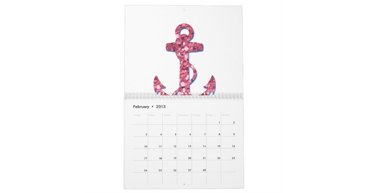 Calendar Girly : Girly fun pink glitter anchor printed calendar zazzle Calendar Girly : Girly fun pink glitter anchor printed calendar zazzle