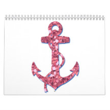 Girly, Fun, Pink Glitter Anchor Printed Calendars