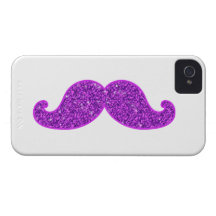 Girly fun retro mustache purple glitter iPhone 4 Case-Mate cases